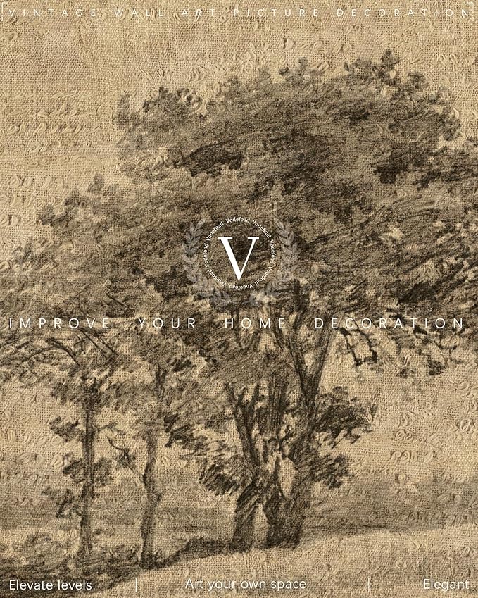 Vodefoad Neutral Wall Art Decor Vintage Tree Sketch Canvas Prints Moody Antique Landscape Art Rustic Neutral Nature Drawing Oil Painting for Gallery Nursery Bedroom Bathroom Office - 8x10Inch Unframe