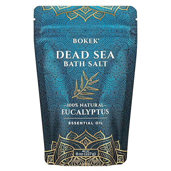 Bokek Organic Eucalyptus Bath Salt, Dead Sea Salt Scented with Certified Organic Essential Oil, 8 Ounce Resealable Pouch