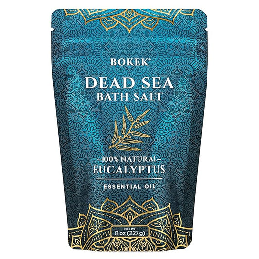 Bokek Organic Eucalyptus Bath Salt, Dead Sea Salt Scented with Certified Organic Essential Oil, 8 Ounce Resealable Pouch