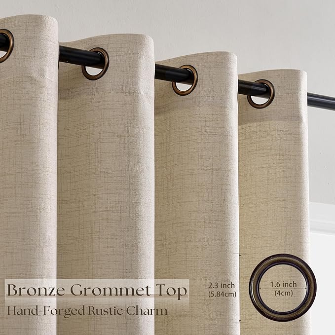 84 Inch Length 2 Panels Set Warm Beige Linen Curtains Sand Light Filtering Semi Sheer Grommet Drapes Thick Linen Privacy Non-See-Through Curtain for Living Room 52x84