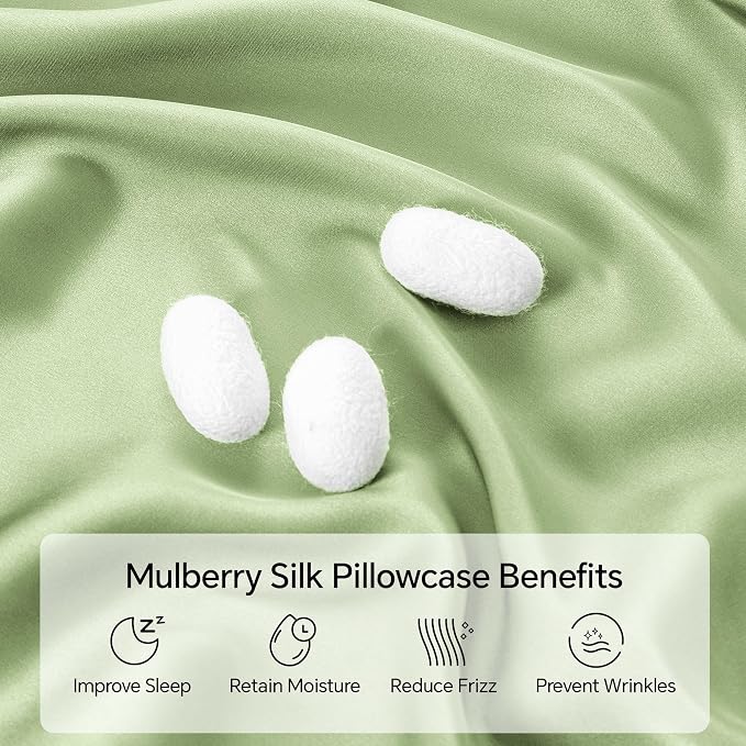 INFIIXSO Mulberry Silk Pillowcase for Hair and Skin, Silk Pillow Cases Queen Size with Hidden Zipper 20"x30", Extraordinary Smooth and Soft Cooling Pillow Cases for Hot Sleepers(Sage Green, 1 Pack)