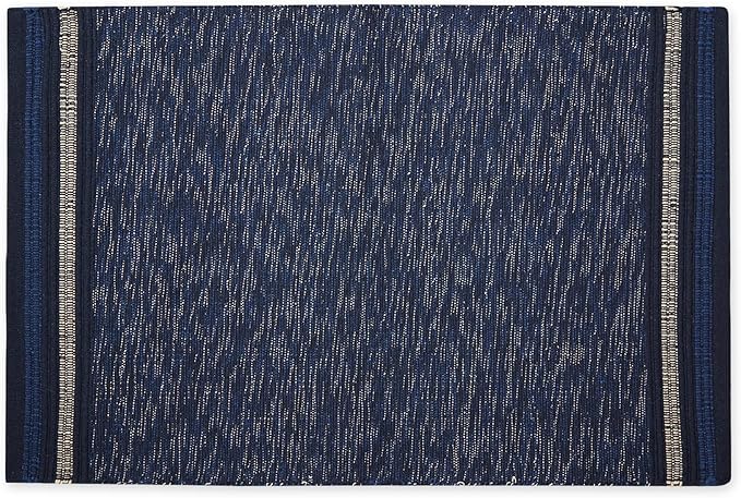 DII Variegated Recycled Yarn Modern Edge Stripe, 2x3', Nautical Blue