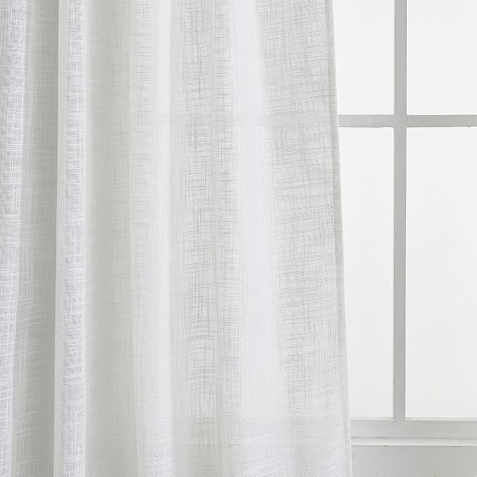 Semi Sheer Curtains- Light Filtering, Machine Washable Tab Top Drapes for Living Room Bedroom (Off White, 52" W x 90" L, Pack of 2)