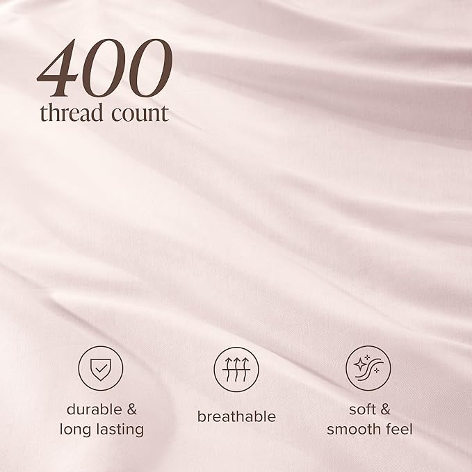 Bare Home 100% Organic Cotton Sateen Duvet Cover Set - Extra Long Size - 400 Thread Count - Smooth Sateen Weave - Warm & Luxurious - Duvet Cover (Twin/Twin XL, Dusty Pink)