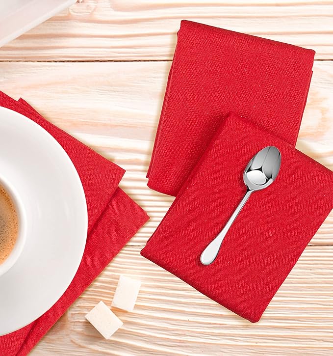Cloth Napkins Red Cotton Cloth Napkin Set of 12 100% Cotton Textured Cloth Dinner Napkins 18"X18" Everyday Usage Cloth Napkins Over Sized with Mitered Corners Ultra Soft Durable