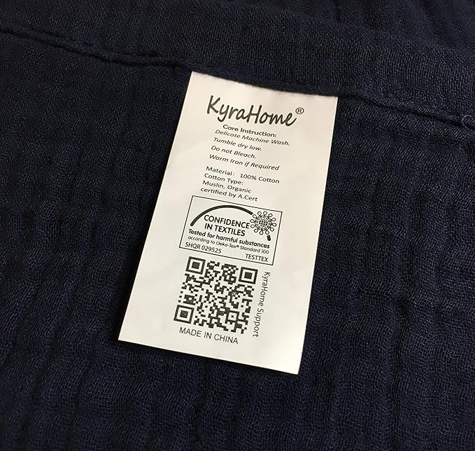 KyraHome Muslin Blankets for Adults, 60"x80", 100% Organic Cotton Throw Blankets for Couch, Plant Dyed Breathable Lightweight Gauze Summer Blankets, All Season (Navy Blue)