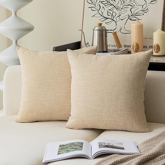 Kevin Textile Decorative Linen Throw Pillow Covers Cushion Case Star Pillowcase for Bed Sofa, 2 Pcs, (24 x 24 Inch, Cream Beige)