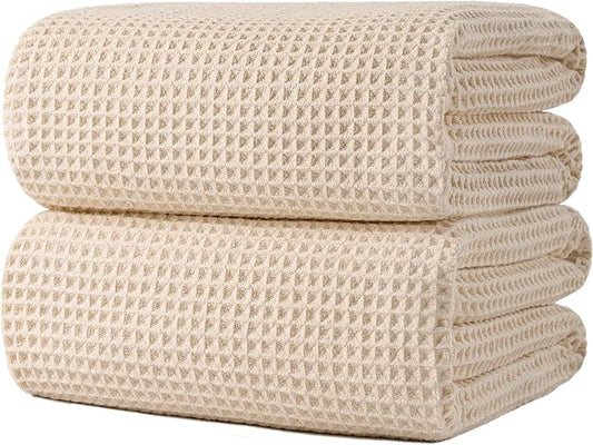 POLYTE 430 GSM Microfiber Quick Dry Lint Free Bath Sheet, 70 x 35 in, Set of 2 (Waffle Weave)
