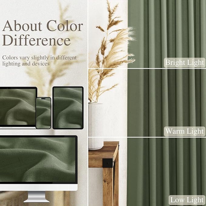 Nanspring Forest Green Linen Curtains for Living Room 90 Inches Long Light Filtering Semi Sheer Curtain Back Tab and Rod Pocket Wabi Sabi Boho Decor Luxury Drapes for Bedroom Office 52x90, 2 Panels