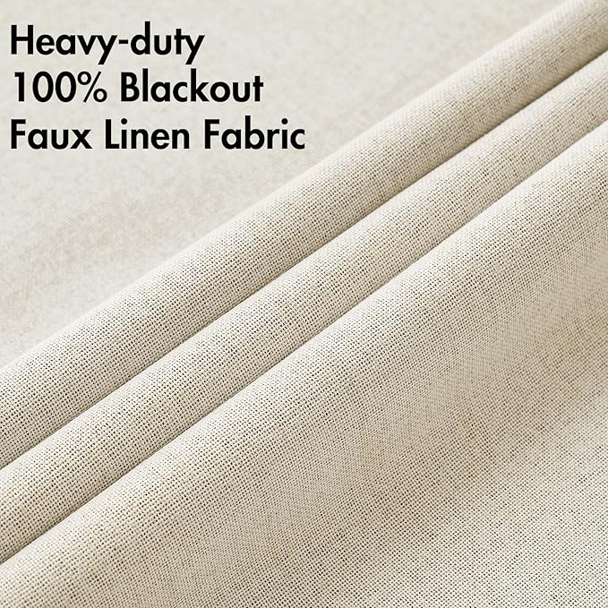 MIULEE 100% Blackout Linen Textured Curtains for Bedroom Solid Thermal Insulated Light Ivory Grommet Room Darkening Curtains & Drapes Luxury Decor for Living Room 52 x 45 Inch (2 Panels)