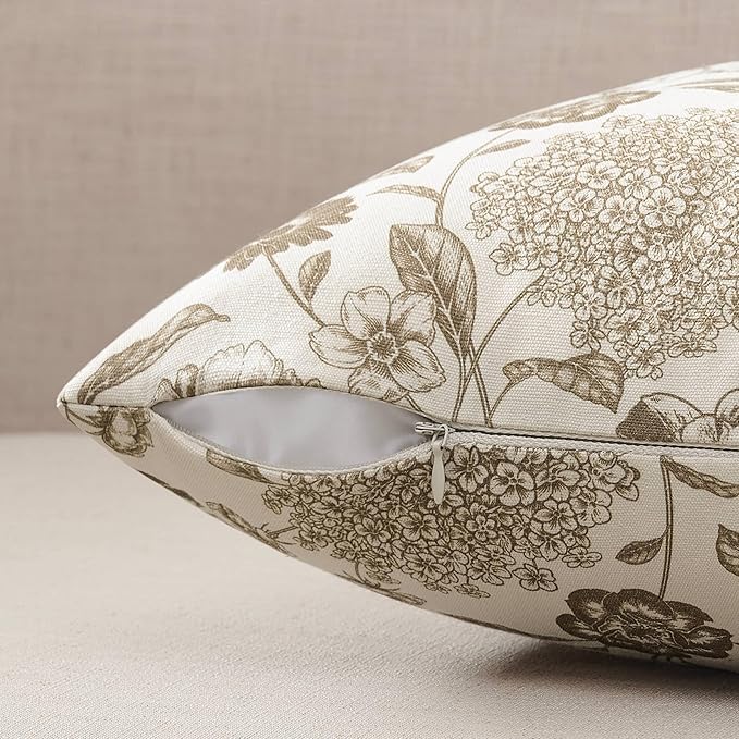 100% Cotton Botanical Throw Pillow Covers Set of 2, 12x20 Inch Latte, Farmhouse Double-Sided Floral Print Decorative Cushion Covers Pillow Cases Boho Home Decor