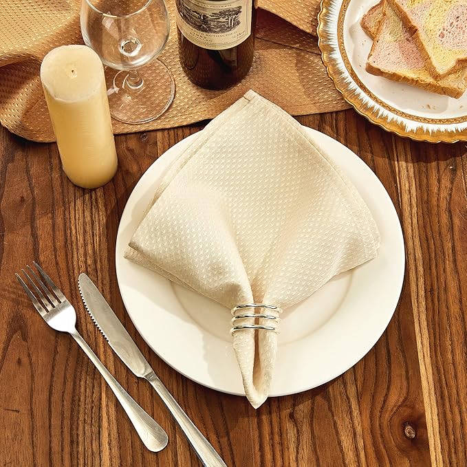 Mebakuk Cloth Napkins Set of 12, Premium 17 x 17 Inch Solid Washable Small Triangle Weave Napkins, Soft Table Napkin for Wedding Party Restaurant Dinner Parties