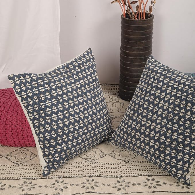 Trade Star Handloomed Pillow Cases Set of 2 Cushion Covers Decorative Throw Pillow Covers Cotton Premium Quality Pillow sham Farmhouse Decor 18x18 Inches