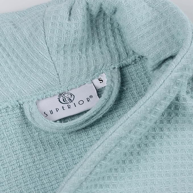 Superior Waffle Weave Cotton Unisex Bathrobe with Belt, Soft and Absorbent Robe for Men and Women Bath Essentials Robes