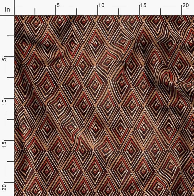 Soimoi African Print - Brown, Pure Silk Fabric - 42 Inch Wide, 1 Yard, Lightweight Material, Perfect for Elegant Dresses, Sarees, Scarves, Evening Wear