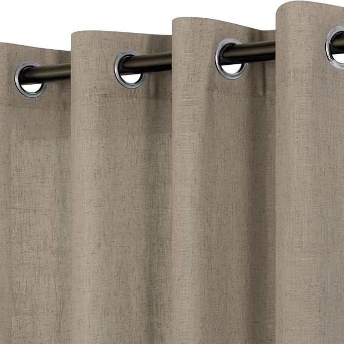 Pitalk Taupe Curtains 96 Inches Long for Living Room 2 Panels Grommet Eyelet Linen Textured Semi Sheer Light Filtering Modern Farmhouse Window Drapes Primitive Burlap Curtainsfor Bedroom 52x96 Length