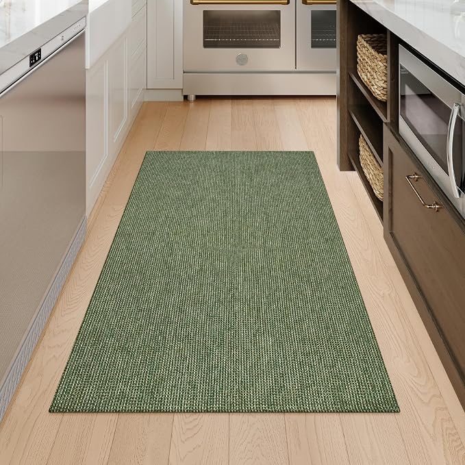 Uphome Boho Area Rug, 3x5 Machine Wasbable Rugs for Kitchen, Non Skid Low Pile Braided Cotton Farmhouse Entryway Rugs Indoor, Dirt Resistant Green Throw Rug Door Mats for Front Door Bedroom Bathroom