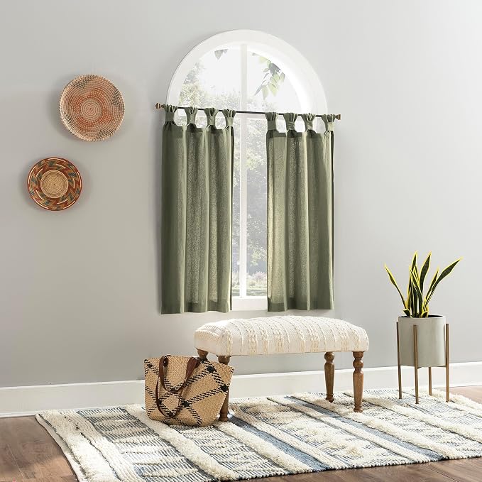 Archaeo Washed 100% Cotton Small Window Twist Tab Cafe Curtains, 52" x 45, Moss Green
