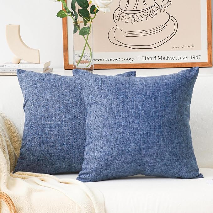 Home Brilliant 16x16 Pillow Covers Square Pillowcases Accent Pillow Covers for Bedroom, 16 inches, Set of 2, Navy Blue