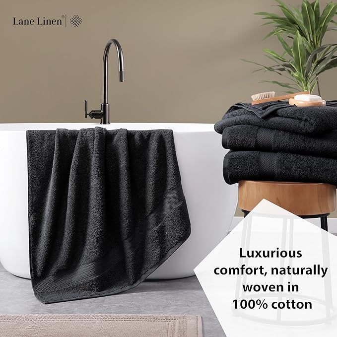 LANE LINEN Bath Towels Large - 2 Pack - 100% Cotton Bath Sheet - Fade Resistant, Machine Washable & Highly Absorbent - Oversized Luxury Towels for Bathroom - Hotel Quality Black Towels