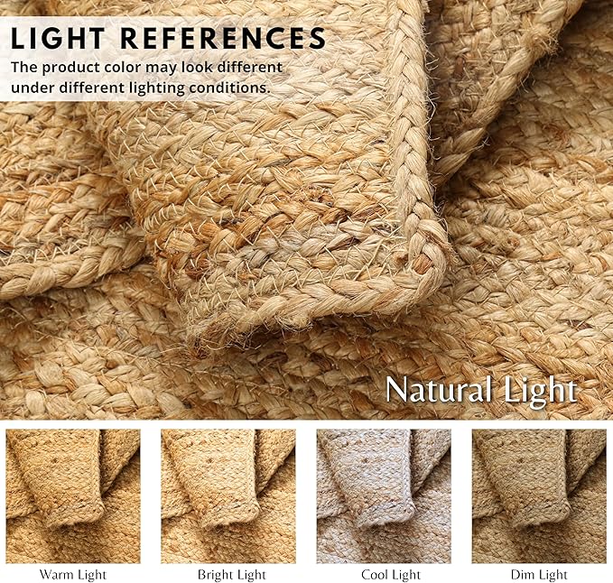 Hausattire Hand Woven Jute Braided Rug, 3'x5' – Natural, Reversible Boho Entry Area Rugs for Kitchen, Living Room I Farmhouse Indoor Outdoor Decorative Floor Rug, 36x60 Inches