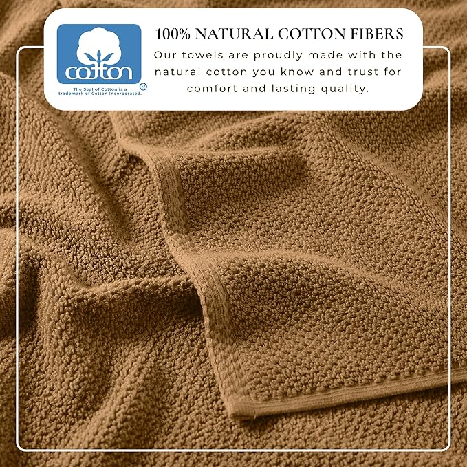 Great Bay Home 100% Cotton 12-Pack 13x13 Wash Cloth - Absorbent, Quick-Drying, Durable Face Towels for Bathroom Decor - Low-Twist, Two-Ply Fibers (Mocha)