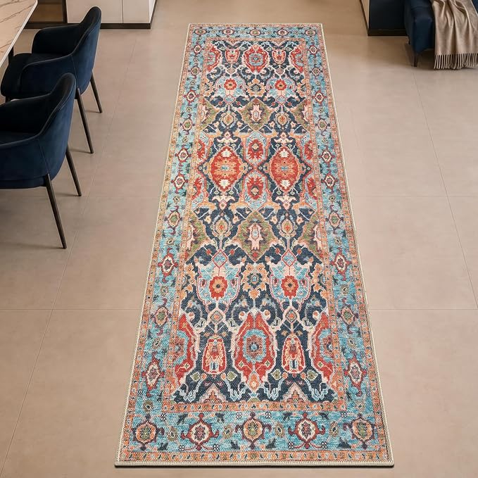 Keen Home Design 30"x120" Rug - Machine Washable Runner Rug with Non-Slip Backing, Ideal for Hallway, Entryway, Kitchen, Laundry Room - Vintage, Easy Clean, Durable, Low Pile - (2'6" x 10')
