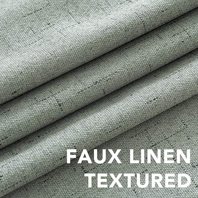 H.VERSAILTEX Linen Curtains 100% Blackout Curtains for Bedroom 90 inch Long Full Light Blocking Nature Linen Blended Window Curtains for Living Room Nickel Grommet (2 Panels, Green Bay)