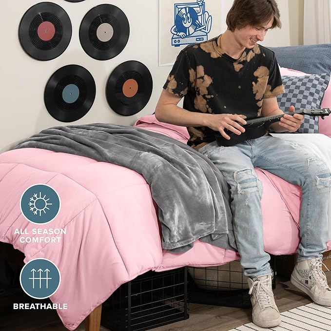 Bare Home Comforter Set - Twin/Twin Extra Long Size - Ultra-Soft - Goose Down Alternative - Premium 1800 Series - All Season Warmth (Twin/Twin XL, Light Pink)
