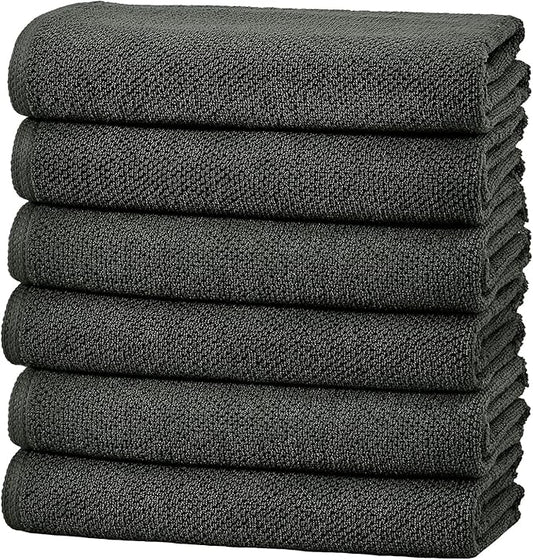 Great Bay Home 100% Cotton 6 Pack 26x16 Hand Towel Set - Absorbent, Quick-Drying, Durable Towels for Bathroom Decor - Low-Twist, Two-Ply Fibers (Midnight)