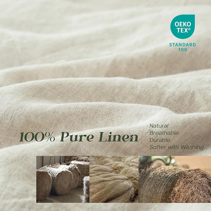 Simple&Opulence 100% Linen Duvet Cover Set, 3 PCS Natural French Flax Linen Duvet Cover Queen Size, Breathable Soft Comfy Linen Bedding Comforter Cover with 2 Pillowcases(Linen, 88"x92")
