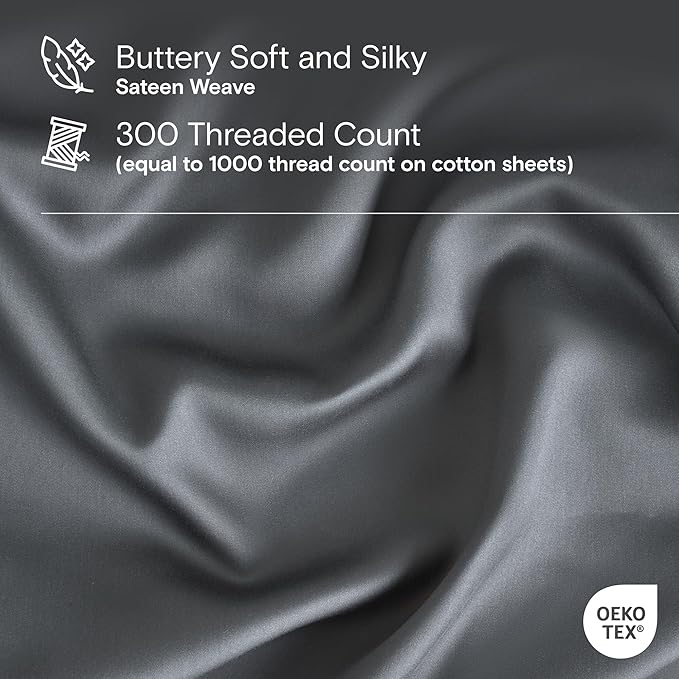DOZ Sheet Set, 100% Viscose derived from Bamboo, Organically Grown, Buttery Soft, Cooling Sheets, High GSM, Deep Pockets - 3 Piece - 1 Pillowcase 1 Fitted 1 Top Sheet (Storm, Twin XL)