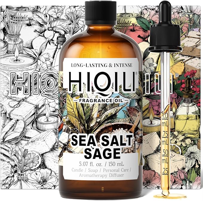 HIQILI Sea Salt Sage Fragrance Oil for Diffuser, DIY Perfume - 5.07 Fl Oz | Car/Hotel Collection Diffuser Oil, Long Lasting Scents, Candle & Soap Making Supplies, DIY Air Freshener Spray