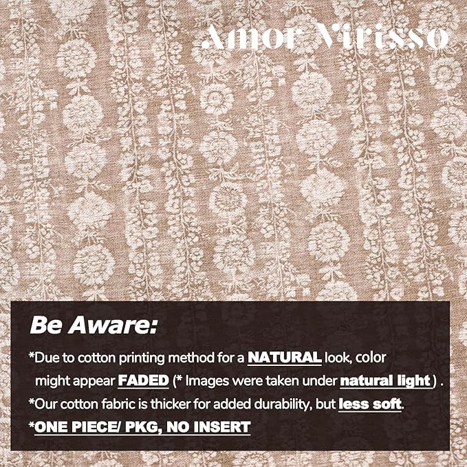 Amor Virisso Vintage Floral Throw Pillow Covers 20x20 Striped Farmhouse Block Print Pillow Cover Boho Neutral Decorative Pillows for Living Room Bed, Light Camel