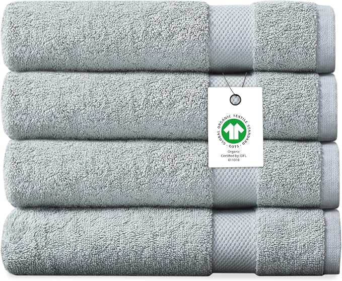 Organic Cotton Luxuriously Plush Bath Sheet Pack of 4 | GOTS & OEKO-TEX Certified | Premium Hotel Quality Towels | Feather Touch Technology|650 GSM Long Staple|Soft, Quick Dry & Ultra-Absorbent