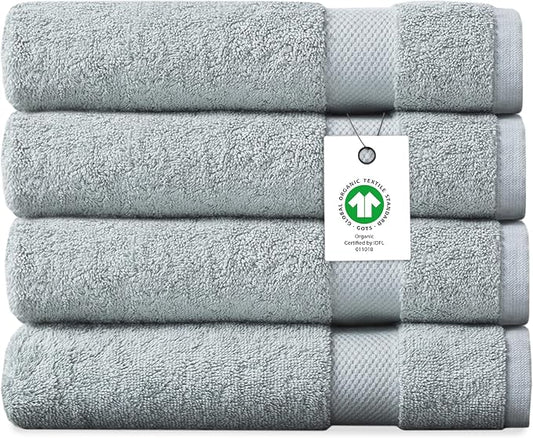 Organic Cotton Luxuriously Plush Bath Sheet Pack of 4 | GOTS & OEKO-TEX Certified | Premium Hotel Quality Towels | Feather Touch Technology|650 GSM Long Staple|Soft, Quick Dry & Ultra-Absorbent