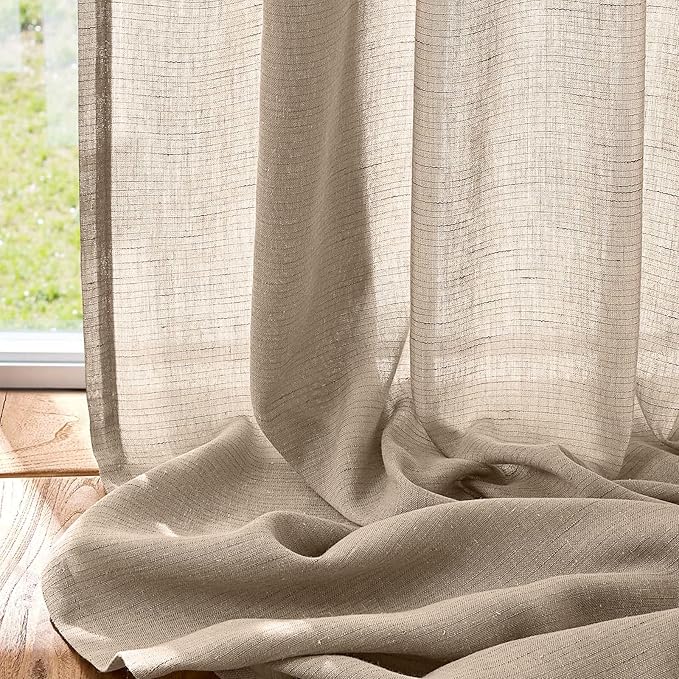 jinchan Extra Wide Sliding Door Curtain 90 Inch Length Taupe Linen Curtains Semi Sheer Drapes for Patio Door Living Room Bedroom Home Office Light Filtering Drapes 100 Inches Wide 1 Panel
