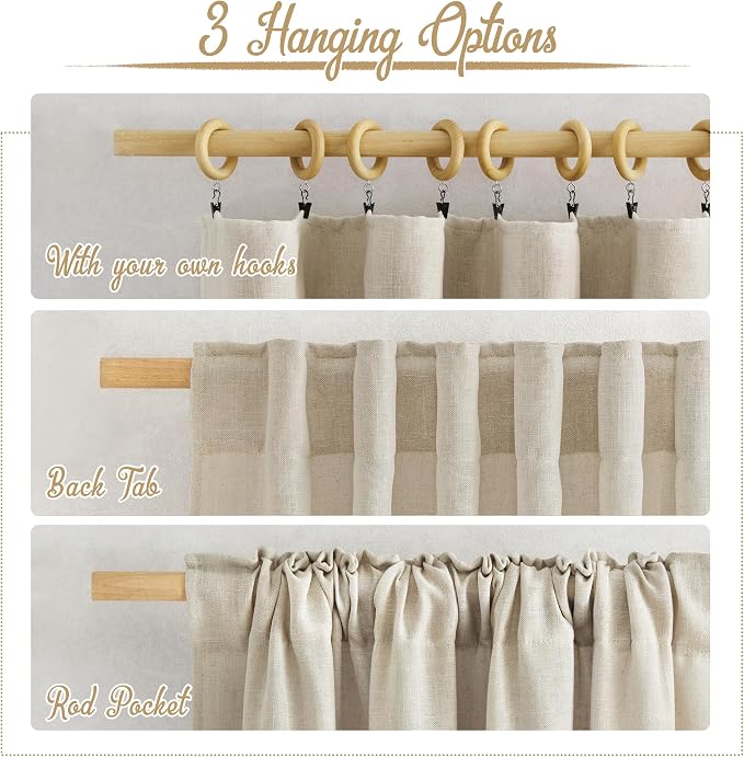 NICETOWN Linen Taupe Curtains 84 inches Long, Rod Pocket & Back Tab Flax Linen Window Treatments Privacy Vertical Drapes with Light Filtering for Bedroom/Living Room, W52 x L84, 2 Panels