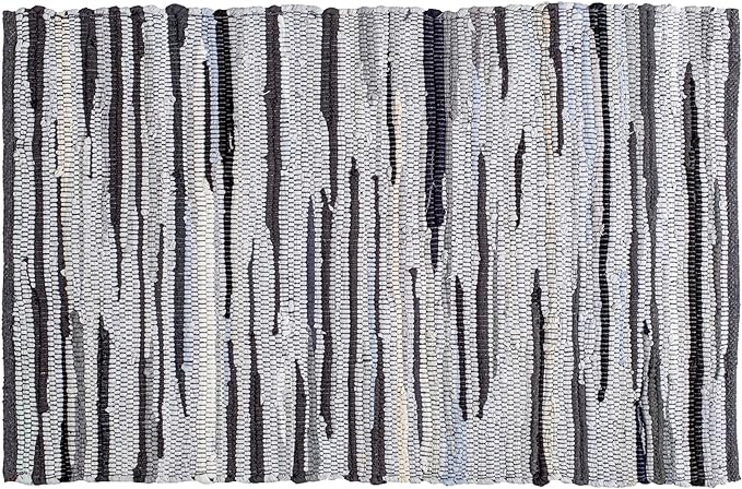 Ramanta Home 100% Cotton Chindi Rag Rug 2'x3' - Charcoal, Recycled Reversible Rug, Boho Rustic Farmhouse Rugs for Living Room, Kitchen, Entryway, Bedroom Floor Mats - 24"x36"