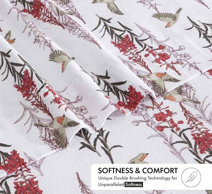 RUVANTI Flannel Sheets Full Size - 100% Cotton Double Brushed Bed Sheets Set, Deep Pockets 16 Inches, All Seasons Breathable & Extra Soft Full Sheets, Warm & Cozy, 4 Piece, Garden Song