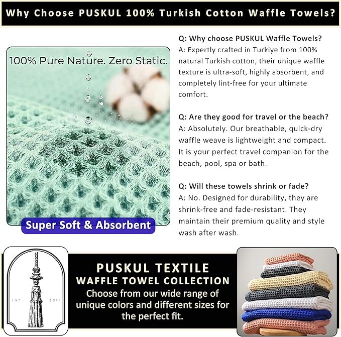 PÜSKÜL Natural 100% Turkish Cotton Waffle Bath Towels Set of 2-Piece | 32x63 Extra Large Absorbent Quick-Dry Lightweight Spa Towel | Decorative Guest Bathroom Towel (Yellow Bath Towels - Pack of 2)