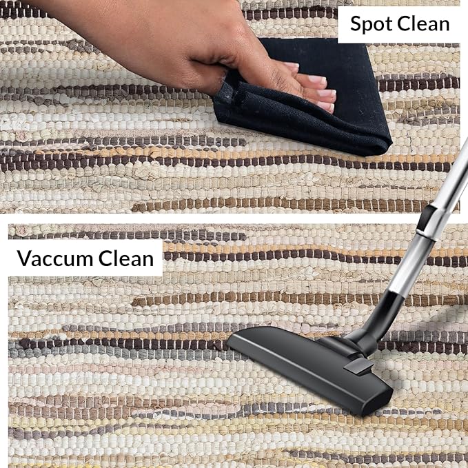 HOMEMONDE Beige Chindi Rug 3'x5' Recycled Soft Cotton Rag Rug Hand Crafted Reversible Boho Decor for Bedroom, Living Room, Kitchen, Entyrway