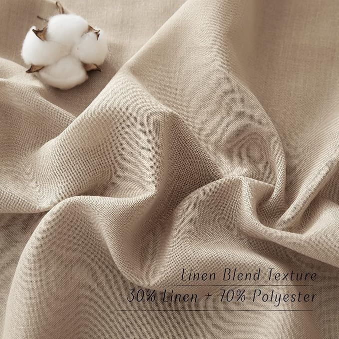 NICETOWN Thick Linen Curtains for Bedroom, Rod Pocket & Back Tab Vintage Flax Semi-Sheer with Light Filtering Curtains & Drapes Privacy Assured for Living Room, Camel, W55 x L84, 2 Pieces