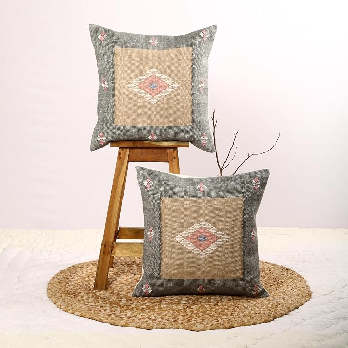 Trade Star Throw Pillow Covers Handwoven Pillowcase Set of 2 Cotton Cushion Covers Designer Pillow Shams Handloomed Rug Decorative Cushion case 18x18 Inches