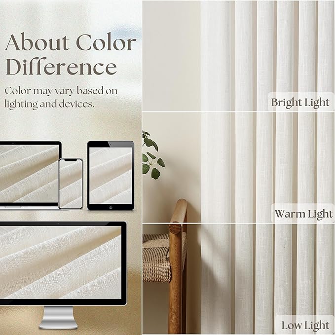 Pinch Pleated 90 Inch Linen Curtains 2 Panels Set for Living Room Pinch Pleat Drapes Track System Memory Trained Light Filtering Semi Sheer Curtain 90 Inches Long for Dining Bedroom Office W50xL90