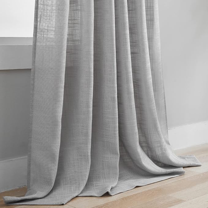 Sheer Curtains Tab Top Light Filtering Elegant Curtains & Drapes for Bedroom (Grey, 52" W x 84" L, Pack of 2)