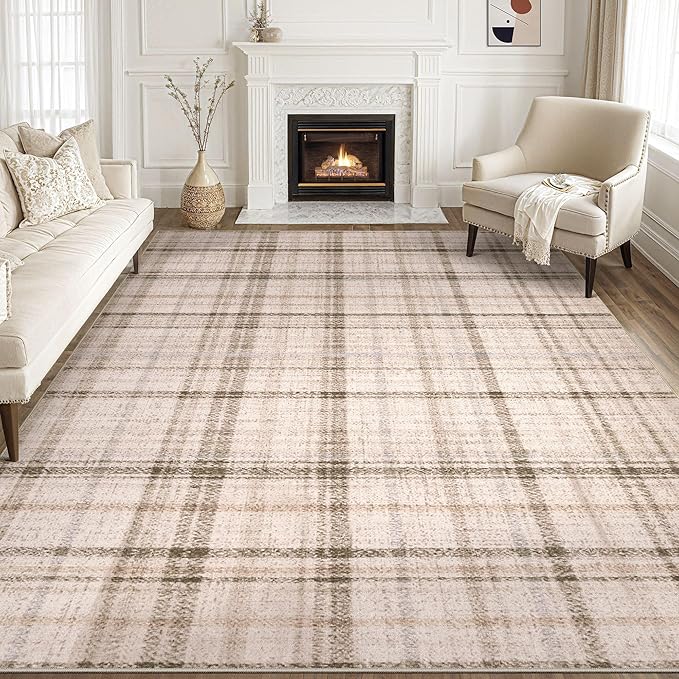 Tortania Area Rug Living Room Rugs - 8x10 Washable Large Soft Neutral Boho Moroccan Bohemian Farmhouse Rug Indoor Floor Carpet for Bedroom Under Dining Table Home Office Decor - Taupe