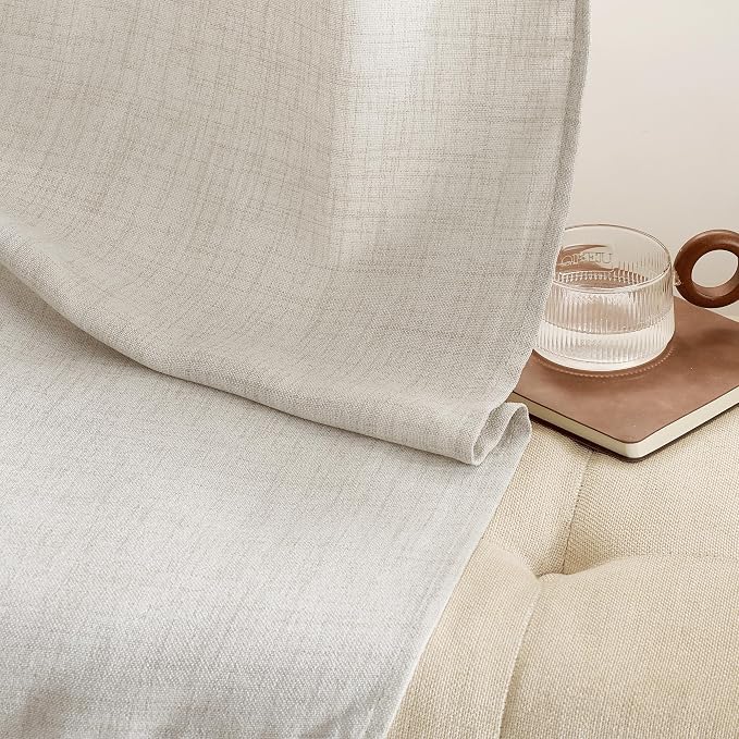 NICETOWN Beige Linen Curtains 30 Inches Long, Farmhouse Semi Sheer Light Filtering Kitchen Panels Grommet Small Short Drapes for Basement/Window/Loft Room, 2 Panels, 34 x 30 Inch