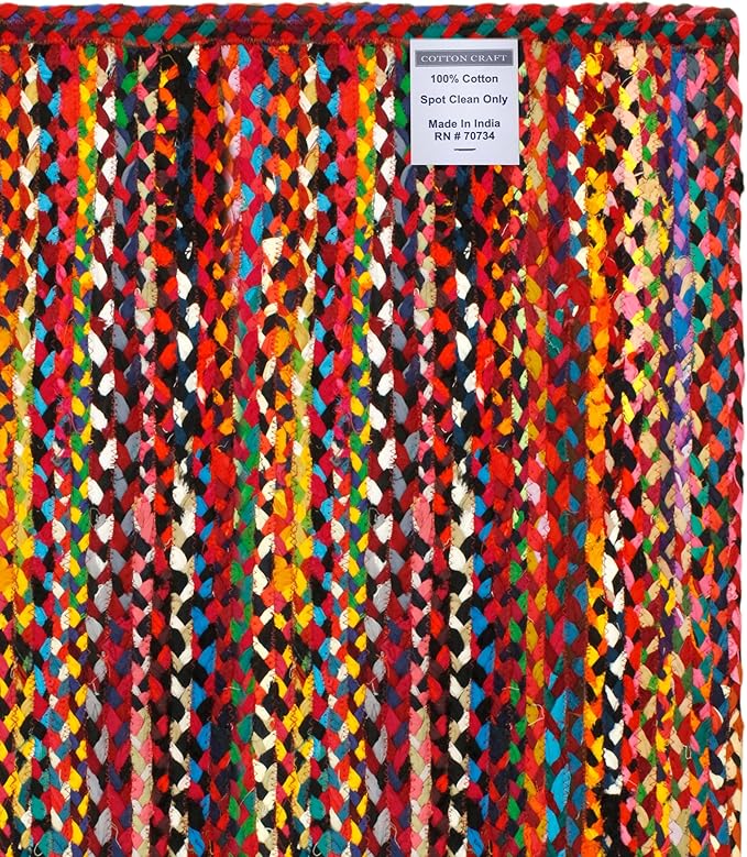 COTTON CRAFT Cotton Chindi Braid Rag Rug - Boho Farmhouse Rustic Area Accent Throw Rug - Handwoven Reversible Natural Recycled Cotton - Living Room Den Study Home Décor Gift - 2' x 3' - Multi Color