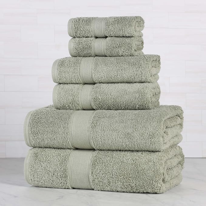 Superior 100% Organic Cotton 6-Piece Towel Set, Includes 2 Bath Towel, 2 Hand Towel, 2 Face Towel/Washcloth, Daily Use, Bathroom, Guest Bath, Absorbent, Home Essentials, Oregon Collection, Sage
